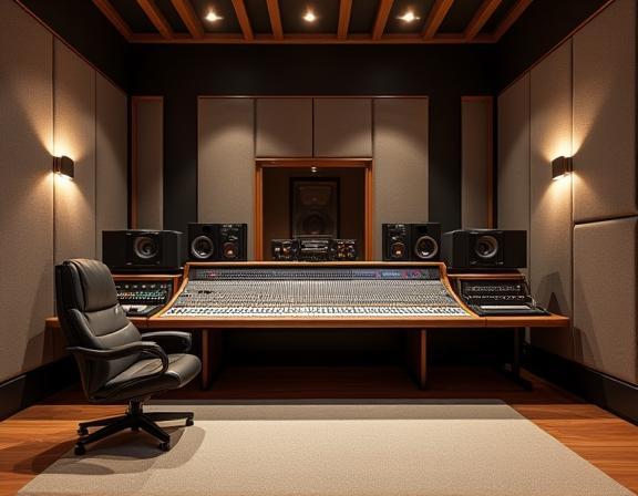 Modern control room at Estúdio Sons Vivos audio production studio in São Paulo